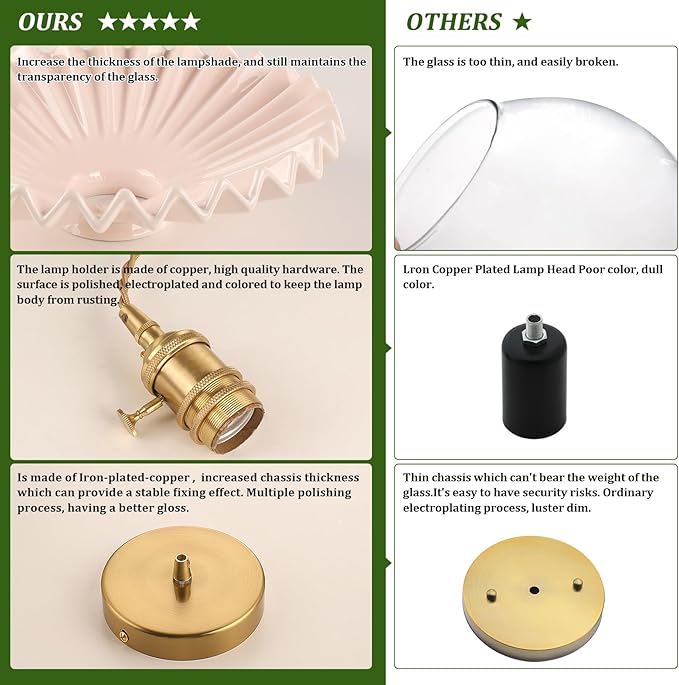 Pendant Light with Pink Pleated Ceramic Lmapshade, Brass Vintage Pendant Light Adjustable Hanging Light for Kitchen Island Dining Room Hallway