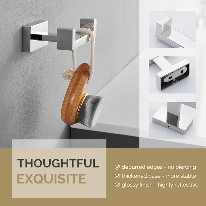 Angle Simple Bathroom Towel Hook, SUS 304 Stainless Steel Hand Towel Double Hook for Wall, Robe Coat Holder, Polished Chrome