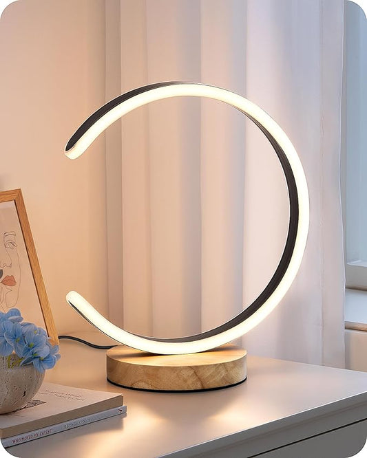 EDISHINE Modern LED Table Lamp, C-Shaped Bedside Lamp with 3 Color Temperature & Dimming, Upgraded Switch, Silicone Lampshade & Solid Wood Base, Nightstand Lamp for Living Room, Bedroom, Black
