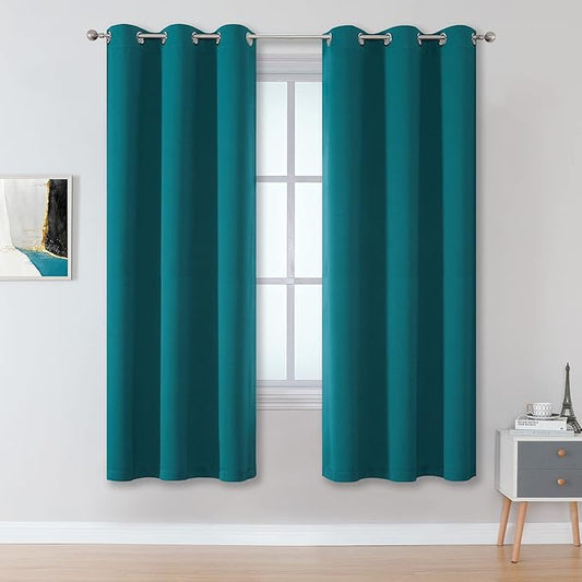 DUALIFE Teal Blackout Curtains 63 Inch Length with Grommet Teal Blue Bedroom Curtains 2 Panels Set Teal Drapes Thermal Insulated Room Darkening Curtains for Boy Living Room 42 x 63 Inch