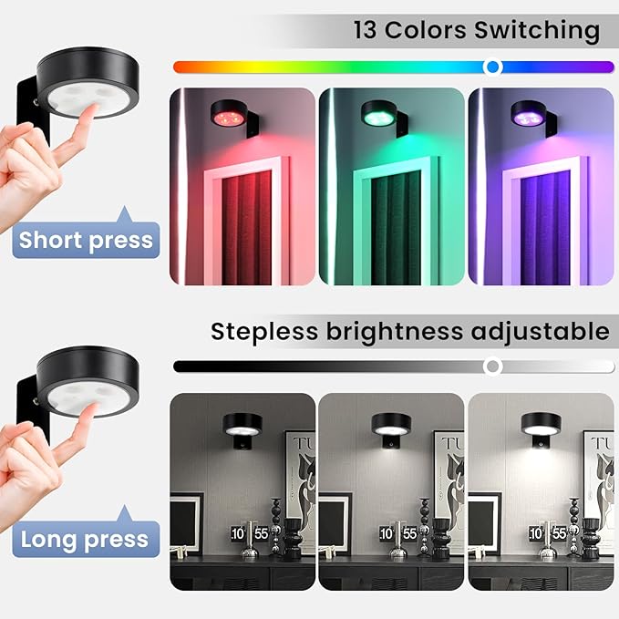 2-Pack Wireless Battery Operated Painting Light with Remote Control,13 Color RGB Magnetic Led Art Display Light for Picture Frame, Dimmable and Timer Painting Light, Wall Decor Black display light