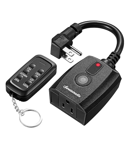 DEWENWILS Outdoor Dimmer for String Lights with Remote Waterproof Plug-in Dimmer, 100FT Range, 150W Dimmable LED/300W Tungsten Bulbs, Dimmer Switch for Dimmable String Lights, FCC Certified