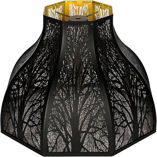 Etched Forest Large Metal Lampshade 5.32 X 13 X 9.5 Inch 8-petal Lotus Shape Fits for Floor Lamp Table Lamp for Living Room Bedroom(Outer Black Inner Gold)