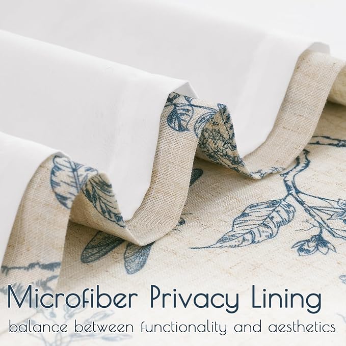 Lazzzy Farmhouse Lined Linen Blue Floral Curtains 96 Inch Long Back Tab Drapes for Living Room Bedroom Light Filtering Country Vintage Rod Pocket, 2 Panels, Blue on Beige