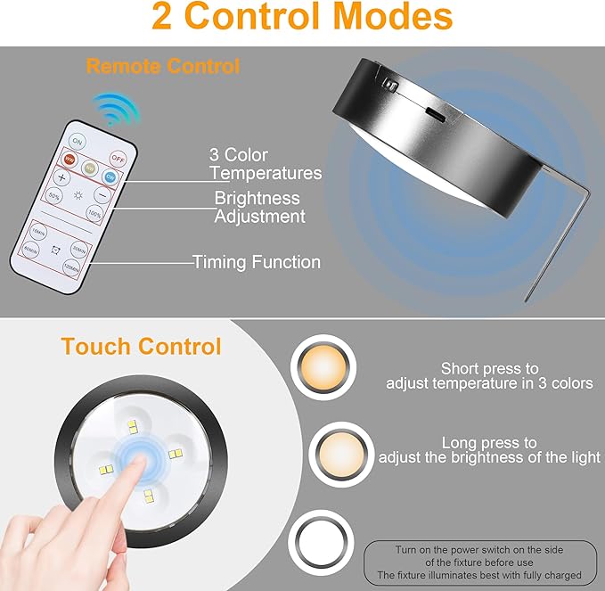 3-Pack Picture Lights for Wall, Rechargeable Battery Operated LED Painting Light with Remote Control Dimmable & Timer, 3 CCT Magnetic Art Display Lighting, Wireless Wall Decor Puck Light, Black