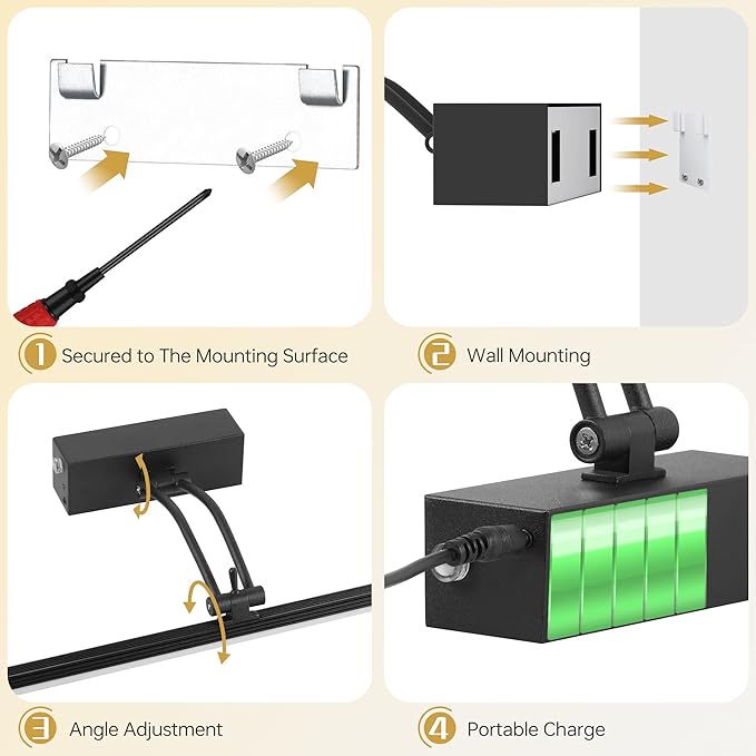 23.6 Inch Picture Light for Wall, 2 Pack 6400mAh Rechargeable Battery Operated Picture Lights, Cordless with Remote Gallery Light for Wall Pictures, Paintings, Artwork, Poster, Dartboards (Black)