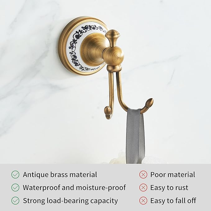 Antique Bronze Brass Bath Towel Hooks, Wall Mounted Bathroom Hardware Accessories,Porcelain Design