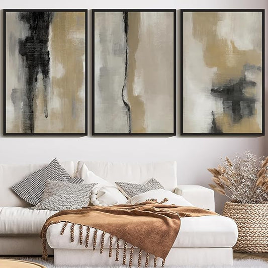 KUVIOKE Black Abstract Framed Wall Art Neutral Graffiti Pastel Minimalist Wall Decor Modern Art Painting for Bedroom Living Room 24x36in (Black Framed)