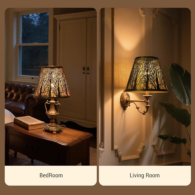 Small modern Bronze Gold lamp shades,metal boho scalloped lamp shade,Lamp shade replacement 5" top, 9" bottom, 7" high (Spider Fitter) lamp shades for table lamps and floor lamp,Unique Forest Etched