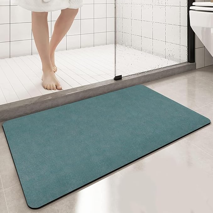 Diatomaceous Earth Bath mat Bathroom Rugs Super Absorbent Quick Dry Non Slip Bath Mat Thin Bathroom Floor Mats Fit Under Door-Shower Rug for in Front of Bathtub Shower, Green, 15.7"*23.6"
