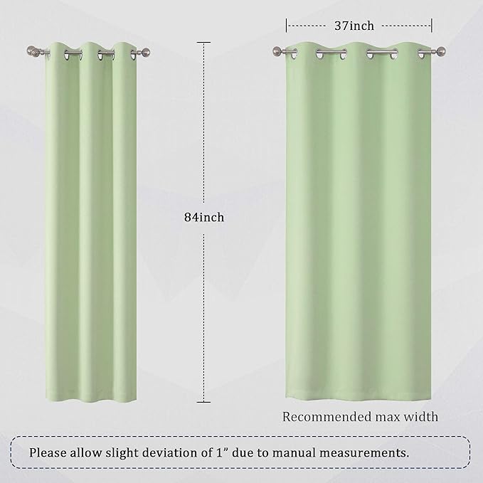 DUALIFE Light Green Blackout Curtain Panels/Drapes for Living Room 84 inch Length Solid Energy Efficient Room Darkening Bedroom Curtains Thermal Insulated Grommet Top 42x84 inch Set of 2 Panels