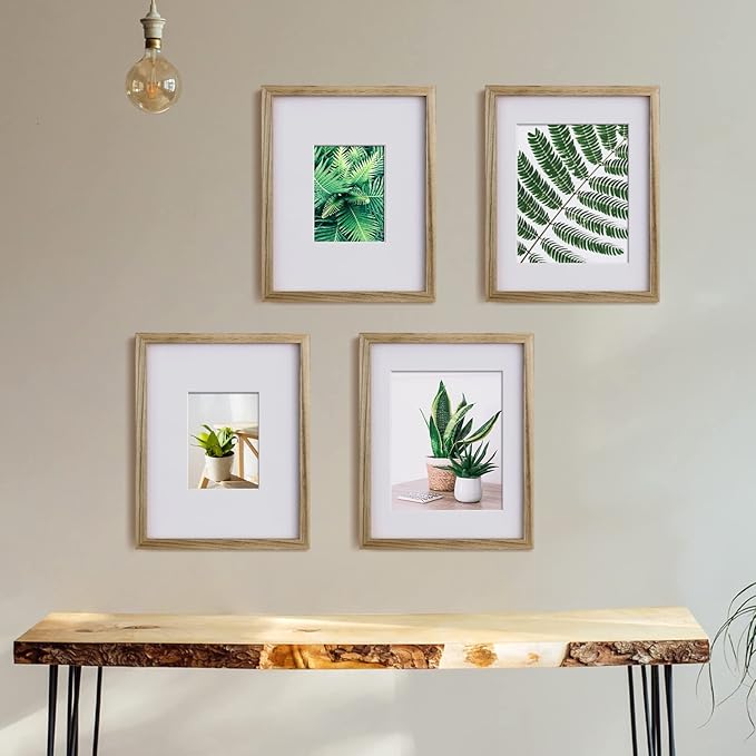 Egofine 11x14 Picture Frames with Plexiglass, Display Pictures 5x7/8x10 with Mat or 11x14 Without Mat Set of 4 for Tabletop and Wall Mounting, Carbonized Brown