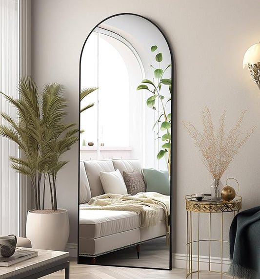 Floor Mirror, 64"x21" Black Full Length Mirror, Arched Mirrors Full Length, Freestanding Mirrors, Arch Floor Length Mirror with Thin Aluminum Frame Hanging or Leaning, Wall Mounted Mirror for Bedroom
