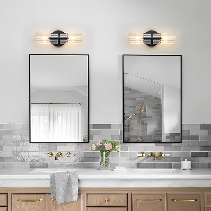 Black Crystal Wall Sconces, 13" Modern Brass Sconces Lighting with K9 Crystal Lampshade,Indoor Wall Sconce Bedroom Wall Light Fixtures for Living Room Bathroom Hallway Stairs Entryway