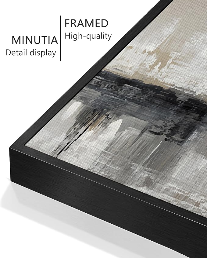 KUVIOKE Abstract Gray Framed Wall Art Neutral Brown Artwork Painting Morden Minimalist Wall Decor Rustic Home Decor 11x14in (Black Framed)
