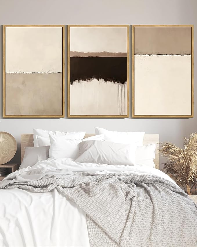 KUVIOKE Abstract Framed Wall Art Minimalist Beige Gray Pastel Watercolor Wall Decor Modern Illustration Neutral Art Painting Home Decor 24x36in (Natural Framed)