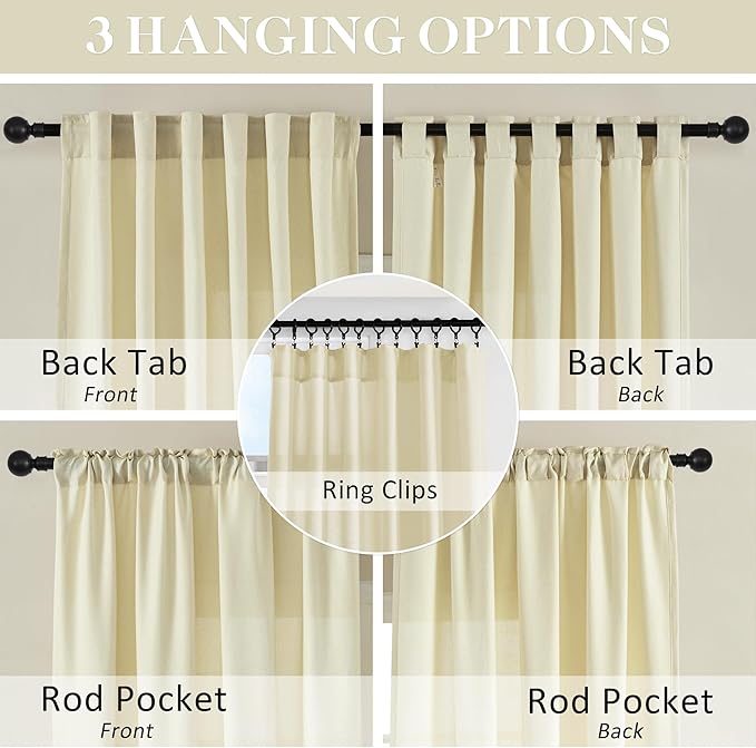 Back Tab Linen Curtains 72 Inch Length 2 Panels Set, Light Filtering Semi Sheer Farmhouse Boho Curtains & Drapes for Bedroom Living Room, Light Yellow W50 x L72