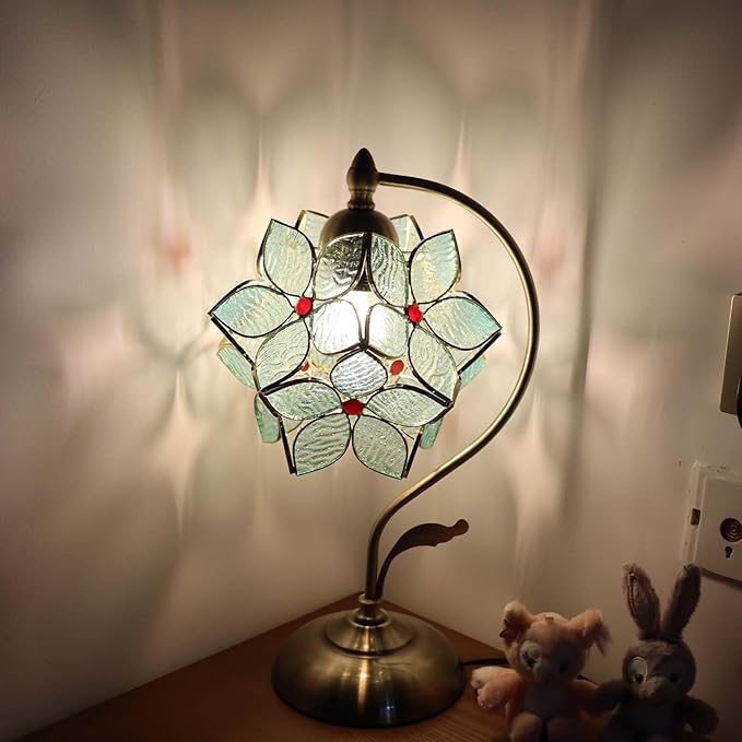 Bieye S10932 Tiffany Style Stained Glass Flower Petal Lampshade (Textured Aqua Blue, 8" Apple Blossom)