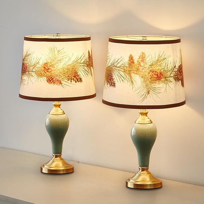 Lamp Shades Set of 2 Replacement, Drum Lampshades for Christmas, Lampshade 10 Inches Lampshades for Table Lamp, Floor Lamp, Pendant Light, Lamp Shade Harp Holder Included