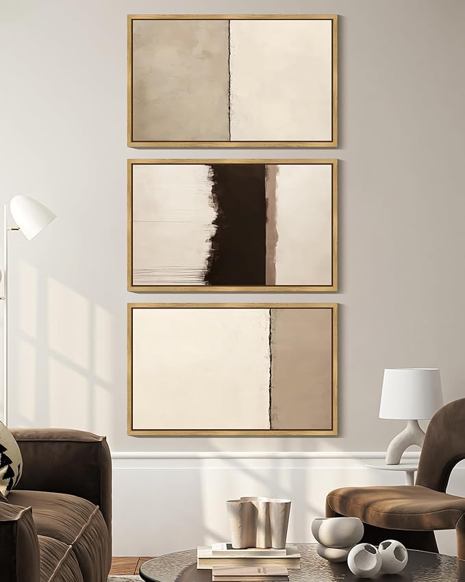 KUVIOKE Abstract Framed Wall Art Minimalist Beige Gray Pastel Watercolor Wall Decor Modern Illustration Neutral Art Painting Home Decor 16x24in (Natural Framed)