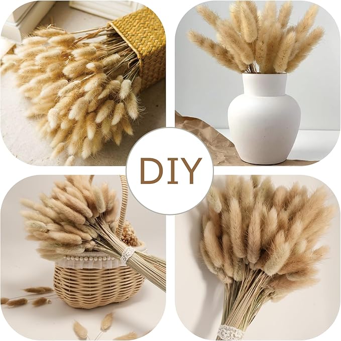 180 PCS Bunny Tails Dried Pampas Grass Decor, 17'' Brown Pampas Grass, Natural Rabbit Tail Dried Flowers, Dried Pampas Grass Brown Florals for Boho Wedding, Baby Birthday Party, Christmas, Halloween