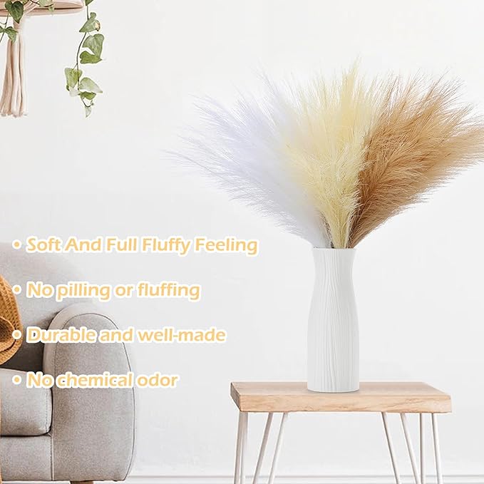 60 Pcs Pampas Grass Decor 21.7" Fluffy Faux Short White Brown Yellow Pampas Grass Artificial Small Pompas Grass Flower Vase Filler for Home Wedding Decoration