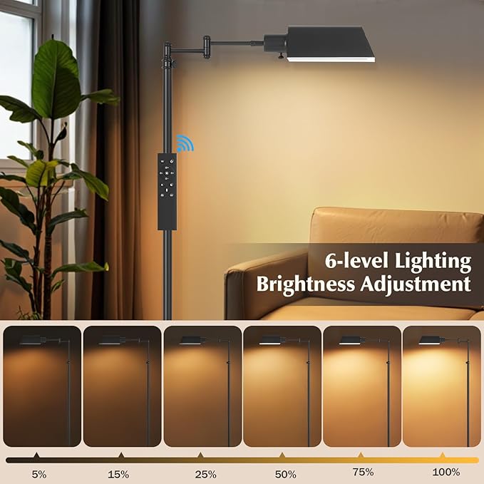 GyroVu Traditional Height Adjustable Pharmacy Floor Lamp with 350° Swing Arm, 3 Color Temperature Adjustable Standing Lamp Metal Shade for Living Room Reading House Bedroom Home Office(Black)