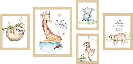 ArtbyHannah Framed Woodland Nursery Wall Decor, Multi-Size Cute Baby Wall Art Room Decor for Kids, Safari Adorable Jungle Animals Artwork Prints for Playroom Bedroom Baby Shower Decoration(4 Pack)