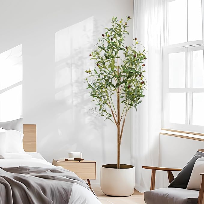 5FT Artificial Olive Tree Indoor, Tall Faux Olive Tree with Pot&Basket, Large Fake Olive Tree with Realistic 720 Silk Leaves and 40 Fruits for Living Room Home Office Decor