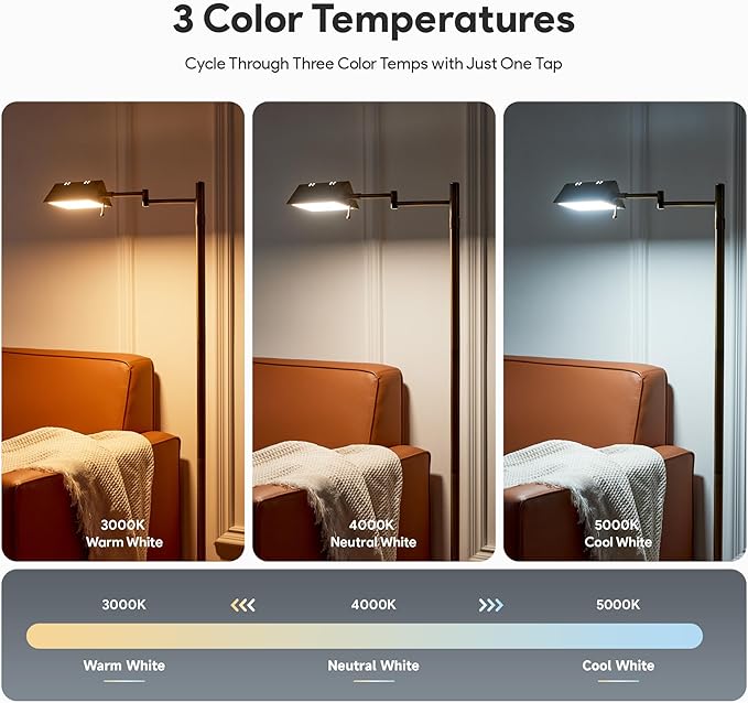 VONLUCE Dimmable LED Floor Lamp, 56" Floor Lamp for Living Room with Adjustable Height Swing Arms 3 Color Temperatures, Industrial Standing Pole Lamp for Bedroom Reading, Antique Brass