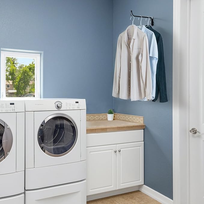 Mkono Wall Mounted Drying Rack Laundry Clothes Hanger with Swing Arm Space Saving Metal Hanging Valet Rod for Laundry Closet Organizer Bathroom Bedroom, 2 Pack, Black