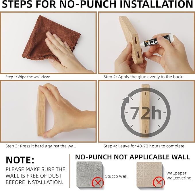 4 Pack Wood Wall Hooks Natural Wooden Coat Hooks Hat Hooks No Damage for Hanging Towels Clothes Adhesive Modern Home Decorative Gift (Triangles Beech)