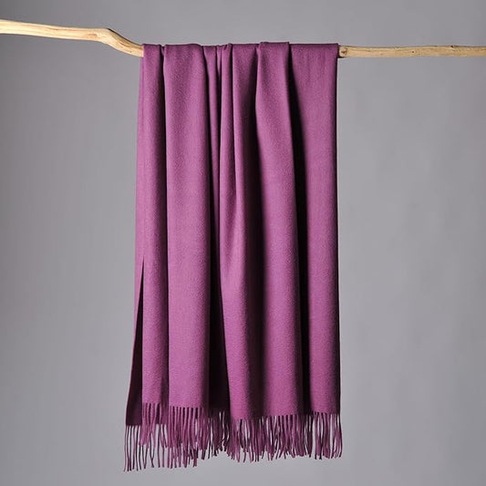 CUDDLE DREAMS Premium Cashmere Throw Blanket with Fringe, Luxuriously Soft (Plum)
