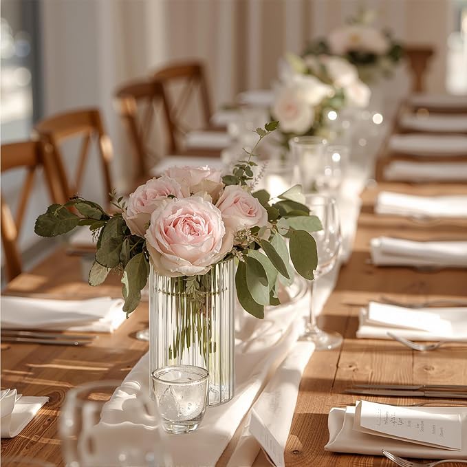 Ribbed Glass Vase Set of 12 Packs, Propagation Vases for Plants, 6 Inches Glass Cylinder Vases for Centerpieces, Hurricane Candle Holder for House Warming Decoration Party