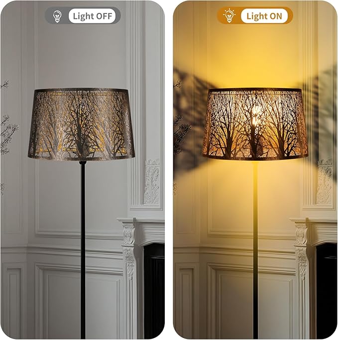 Metal Lamp Shade, Large Lampshade for Table Floor Lamps, (12×8)'' Top×(14×10.5)'' Bottom×8.5" Height Oval Shade, Etched Forest Gothic Style Replacement Lamp Shade(Spider), Bronze Gold