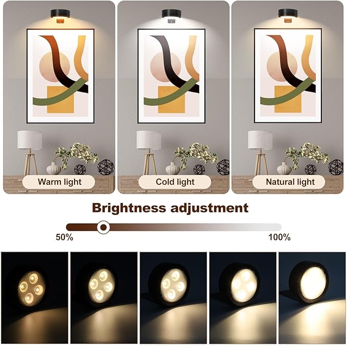 TTQ 4 PCS Magnetic Picture Lights for Wall Battery Operated,Wall Painting Light with Wireless Control,Art Display Light,Wall Decor Puck Lights for Picture Frame Portrait Artworking