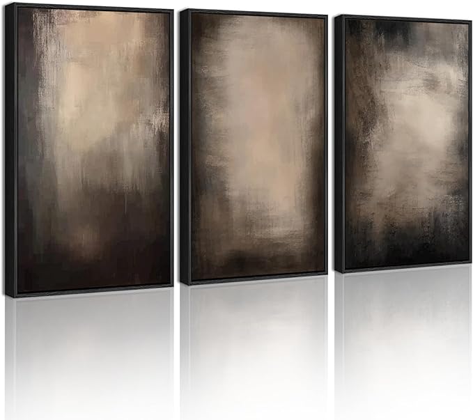 KUVIOKE Abstract Framed Wall Art Set Earthy in Deep Brown and Beige Tones Modern Art Decorative Home Decor 16x24in (Black Framed)