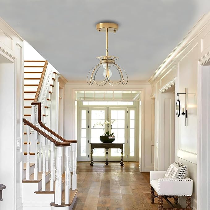 Brass Glass Wall Sconces Vintage Oriental Lotus Ceiling Light Fixture Flower Glass Shade for Kitchen Island Dining Room Bedroom Living Room, Emerald Mini Ceiling Wall Mount 2Way Light Fixture