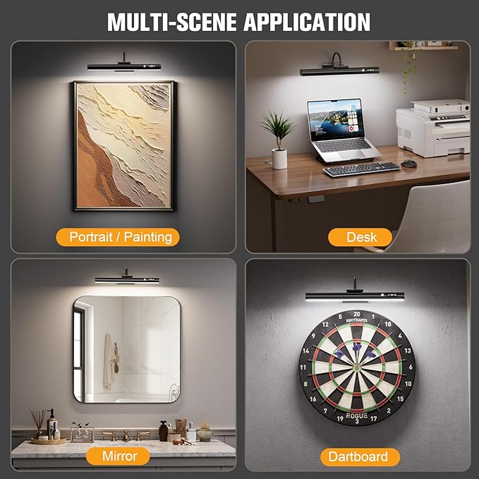 15.7'' Picture Lights for Wall with Motion Sensor, 9000mAh Rechargeable Battery Operated Poster Lights for Paintings, Portraits, Wall Decor, Black(2pcs)