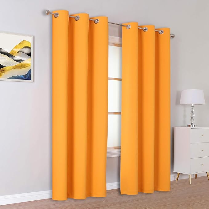 Dualife Marigold Blackout Curtain Panels/Drapes for Living Room 72 inch Length Solid Energy Efficient Room Darkening Bedroom Curtains Thermal Insulated Grommet Top 42x72 inch Orange Yellow