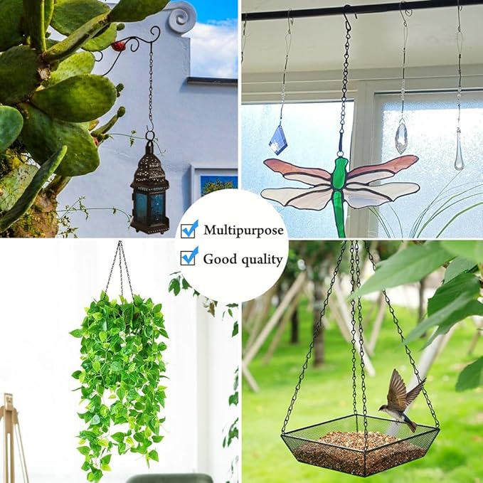 YINGFENG 236 Inch Black Metal Hanging Chains and Hanging Basket Hooks Set for Bird Feeders, Birdbaths, Planters, Grow Lights, Lanterns, Wind Chime and Ornaments, Eye Screws, Chain Hooks DIY