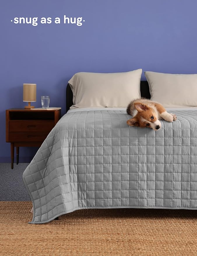 YnM 25lbs Weighted Blanket for Adults, Cotton Heavy Bed Throw Blanket with Cooling Glass Beads for All Season Use, Ideal for One Person of 240lbs (60x80 Inches, Queen Bed, Light Grey)