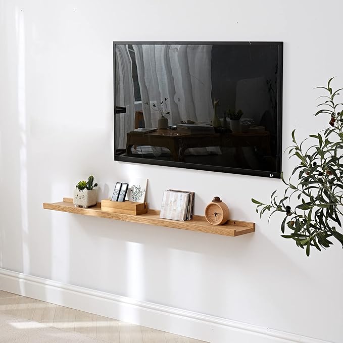 Long Floating Shelf 48 Inch Natural Wood Shelves, Rustic Display Books Picture Ledge Shelf for Wall Mounted, Natural Solid Oak Wood Shelf, Easy to Install, Natural Color, 48 *4 *1.5 (1 Pack)