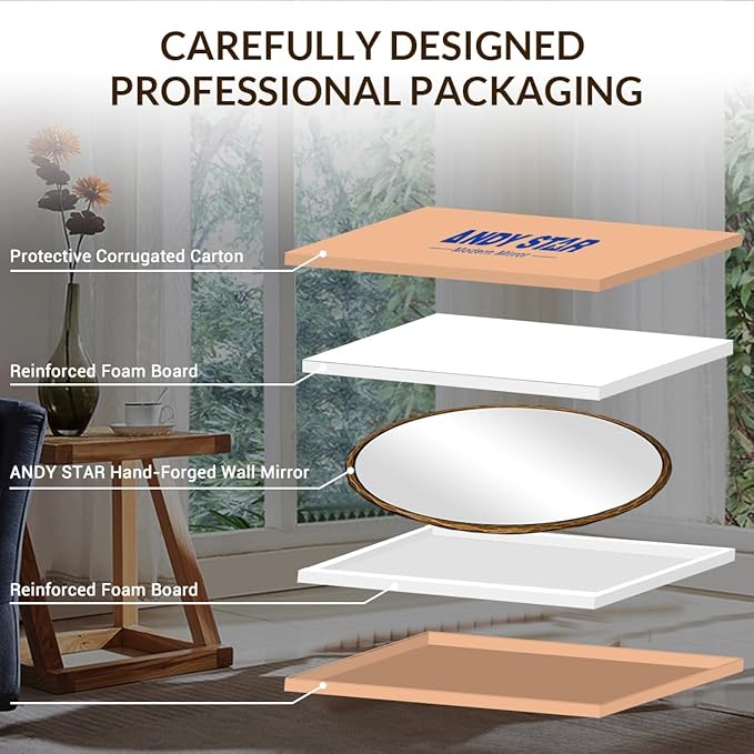 ANDY STAR 30 Inch Hand-Forged Round Gold Mirrors, Metal Frame Bathroom Round Wall Mirror for Over Sink, Large Vanity Circle Mirror for Antique, Vintage, Farmhouse, Rustic