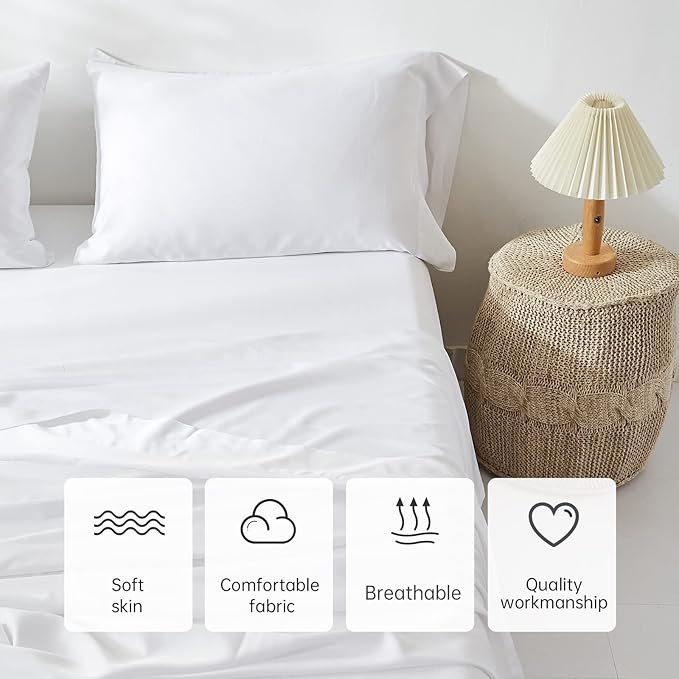 Simple&Opulence Cooling Pillowcase King Size Set of 2, 100% Viscose from Bamboo Pillow Cover with Envelope Closure, Silky Breathable and Ultra Soft for Summer Hot Sleepers (White, 20''x40'')