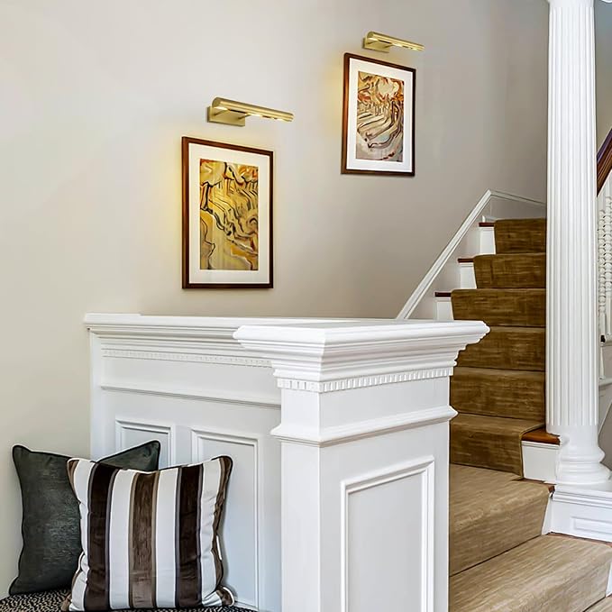 Brass Picture Lights for Wall, 18" Linear Picture Light Hardwired, 3-Light Brush Gold Art Light, Warm White 2700k Dimmable Picture Lamp, 270° Picture Frame Light for Bathroom, Living Room, Hallway