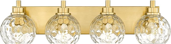 Bathroom Light Fixtures Over Mirror, 26" Brushed Gold Bathroom Vanity Light with Clear Hammered Glass Globe Shade, 4-Light Modern Sconces Wall Lighting, VL200-BG-CL-4