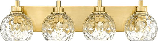 Bathroom Light Fixtures Over Mirror, 26" Brushed Gold Bathroom Vanity Light with Clear Hammered Glass Globe Shade, 4-Light Modern Sconces Wall Lighting, VL200-BG-CL-4