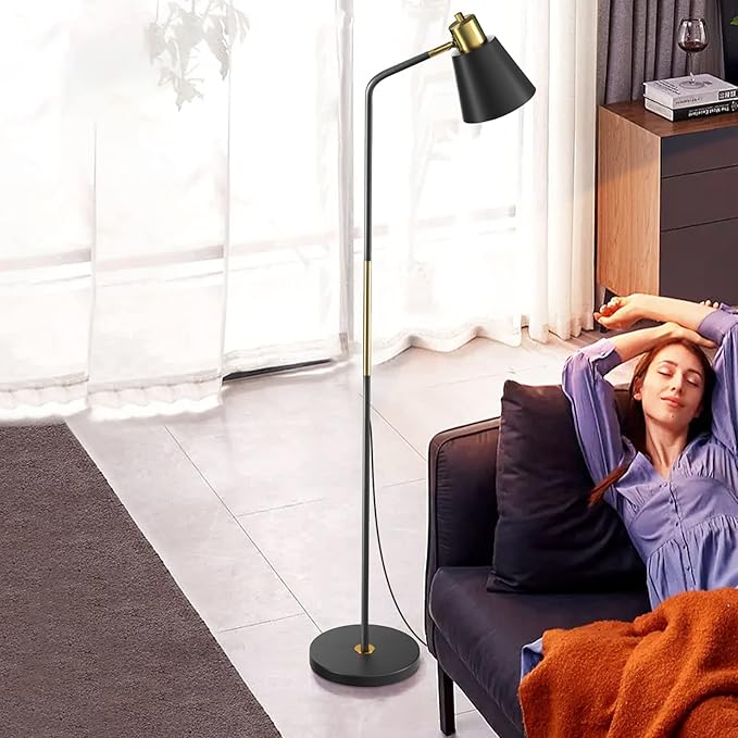 Industrial Floor Lamps for Living Rooms & Bedrooms - Rustic Farmhouse Reading Lamp - Standing, Adjustable Metal Heads Indoor Task Lighting for Living Room Bedroom Office Home Décor (Black-Large)