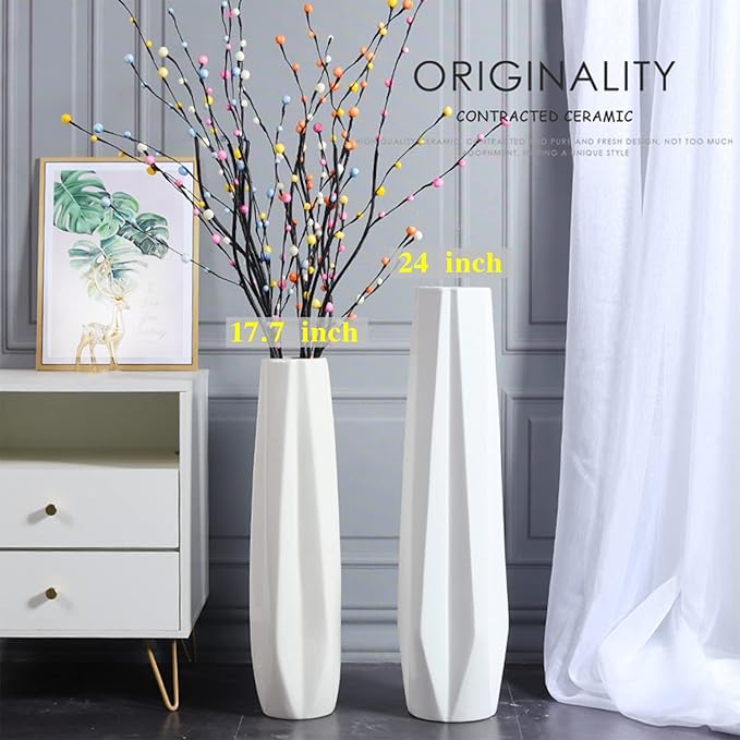 Ceramic Large Floor Vase, GDSZJLJ White 17.7" Tall Flower Vase Decorative Vases for Living Room Modern Home Decor Office Bedroom Kitchen Wedding House Décor, Gift for Wedding Housewarming